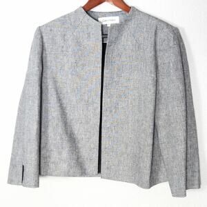 Calvin Klein Linen Cropped Blazer Size 12 Gray Clean Fit Modern Minimalist